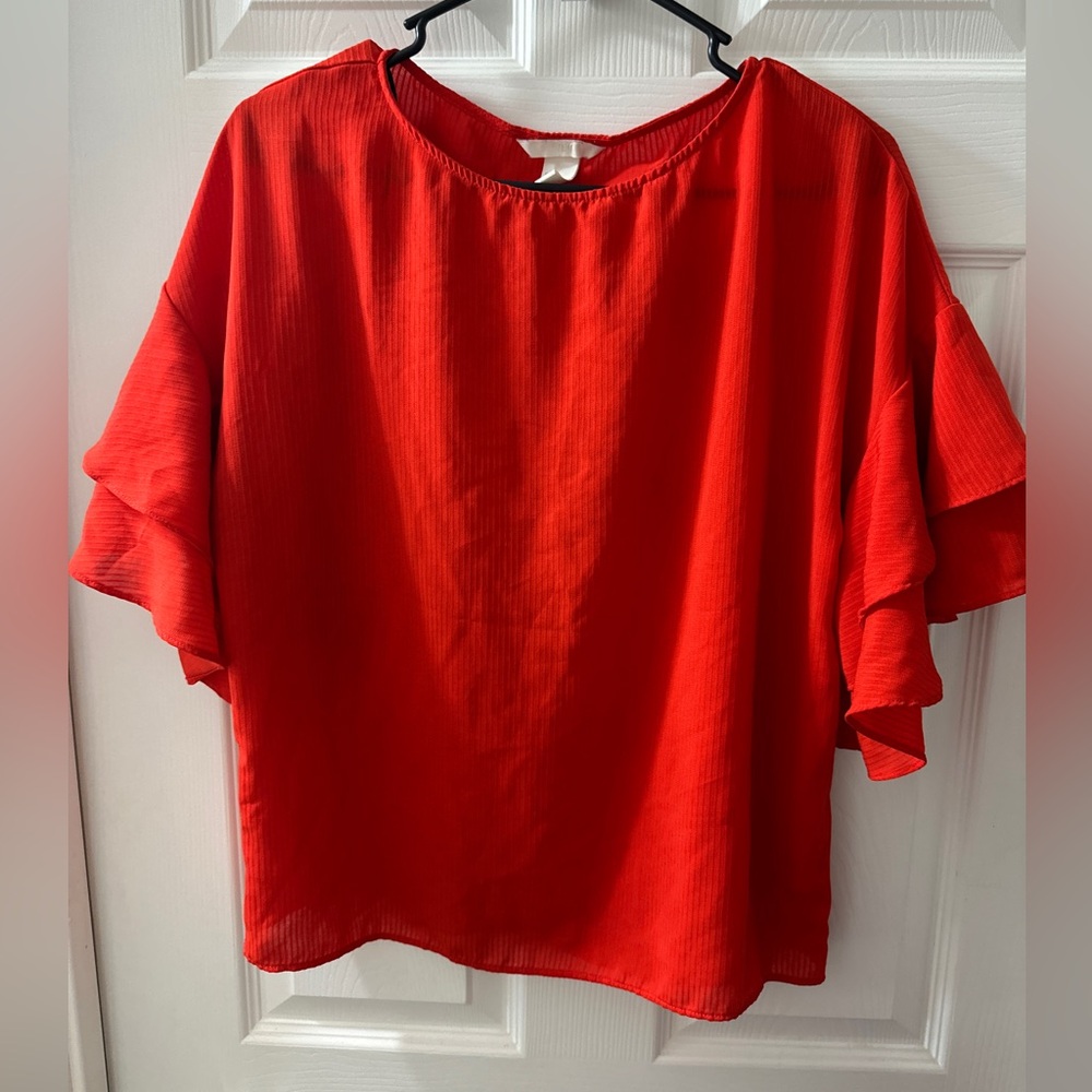 H&M Red Flutter Sleeve Blouse Size 8